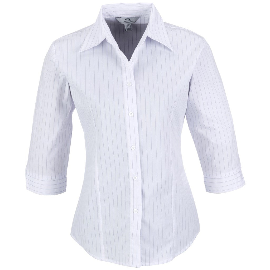 Ladies 3/4 Sleeve Manhattan Striped Shirt - White Navy