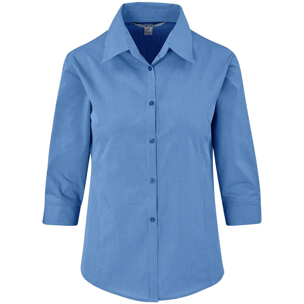 Ladies 3/4 Sleeve Micro Check Shirt